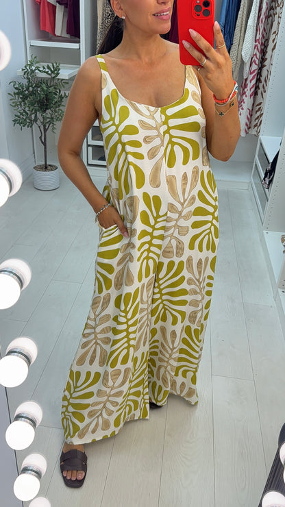Salena Leaf Print Loose Fit Jumpsuit