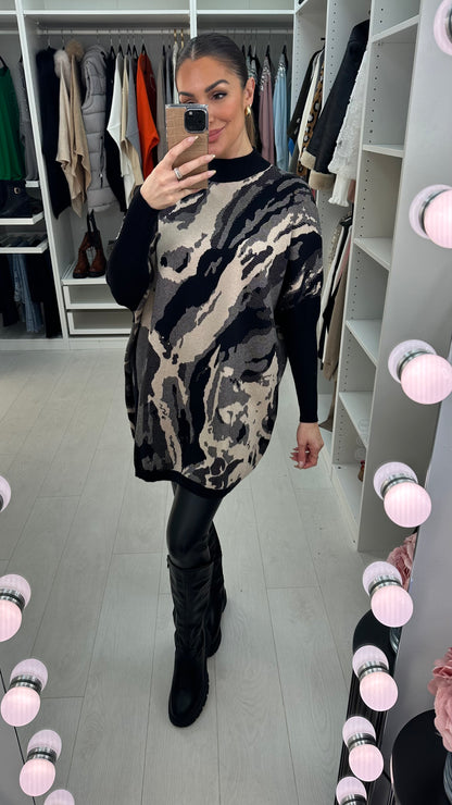 Shanna Abstract Oversized High Neck Jumper
