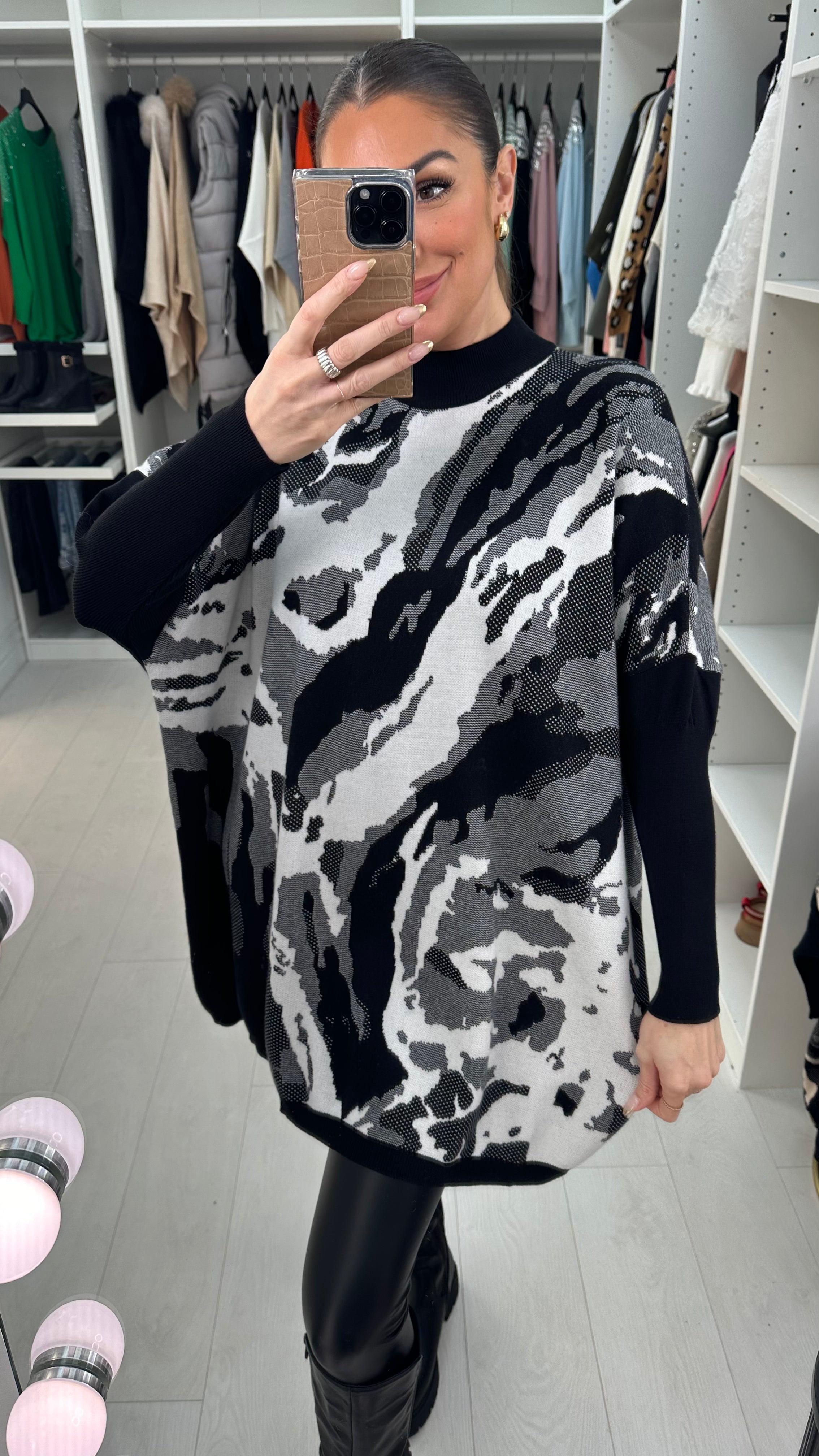 Shanna Abstract Oversized High Neck Jumper