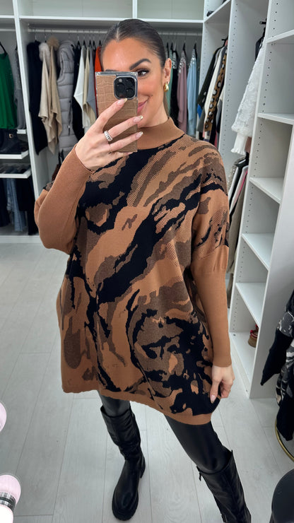 Shanna Abstract Oversized High Neck Jumper