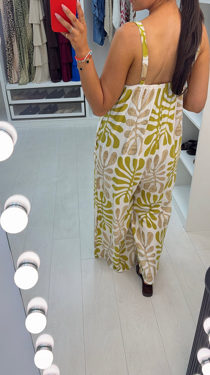 Salena Leaf Print Loose Fit Jumpsuit
