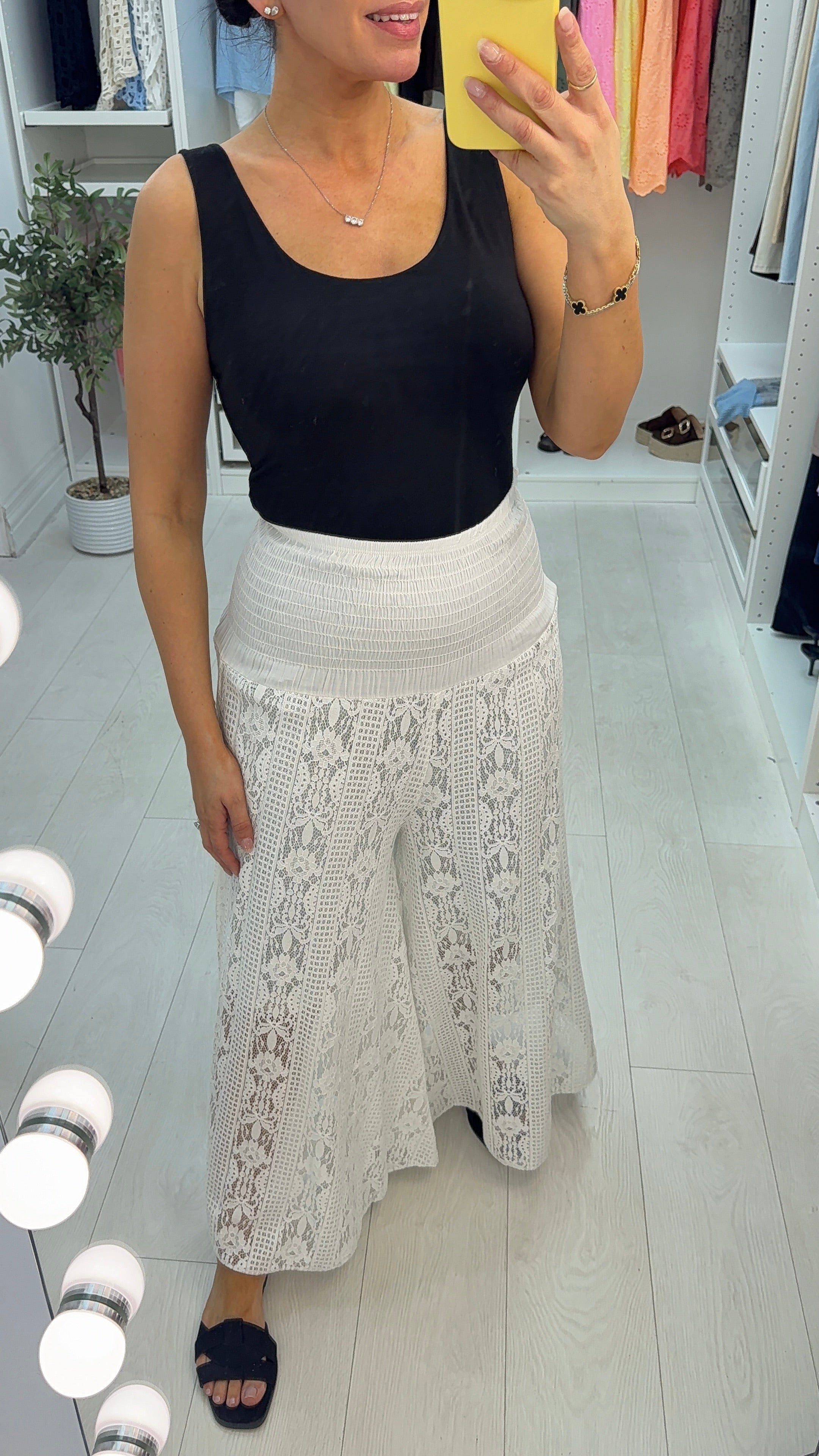 Davina Elasticated Floral Lace Detailed Wide Leg Trousers