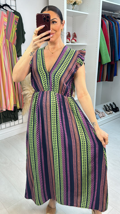 Jeanelle Abstract Print Cheesecloth Maxi Dress