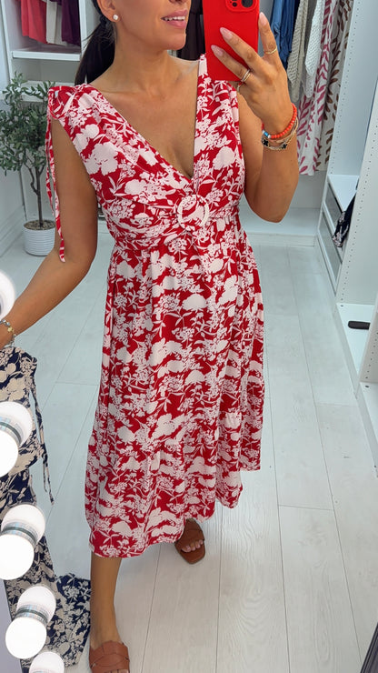 Zahra Floral Print V Neck Floaty Dress
