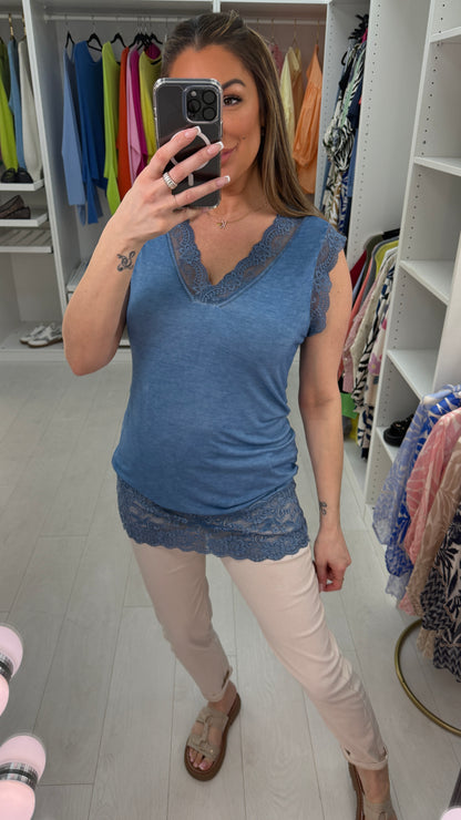 Mia Plain Lace Trim Longline Top