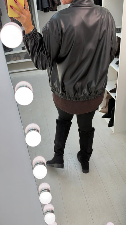 Paulette Faux Leather Zip Front Jacket