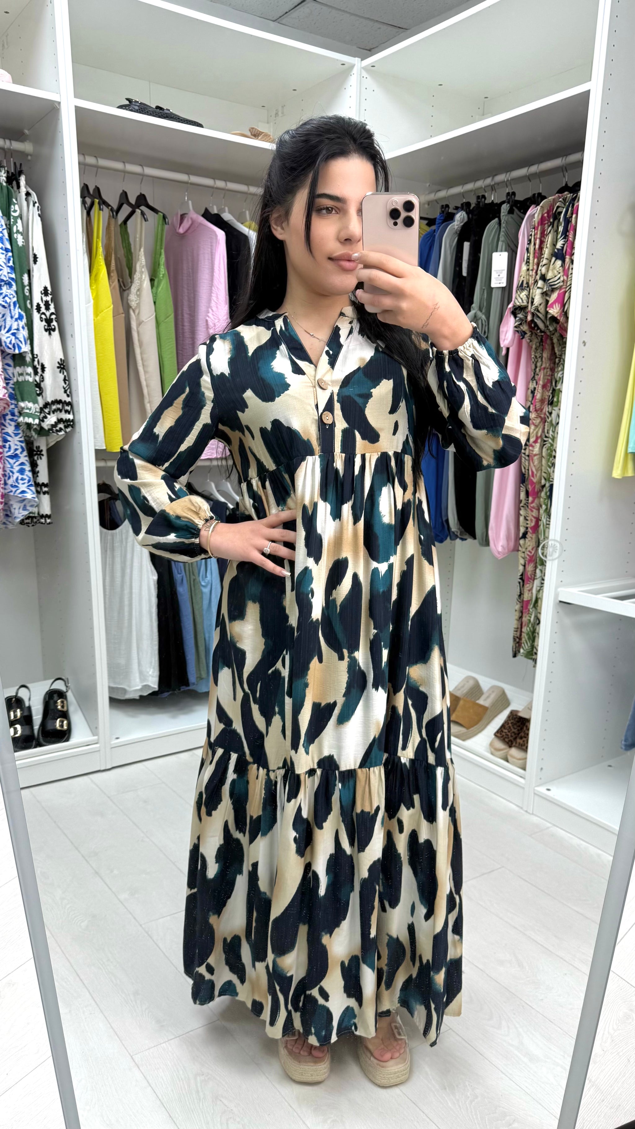 Kelsey V Neck Cheetah Print Smock Maxi Dress – BowsBoutiques