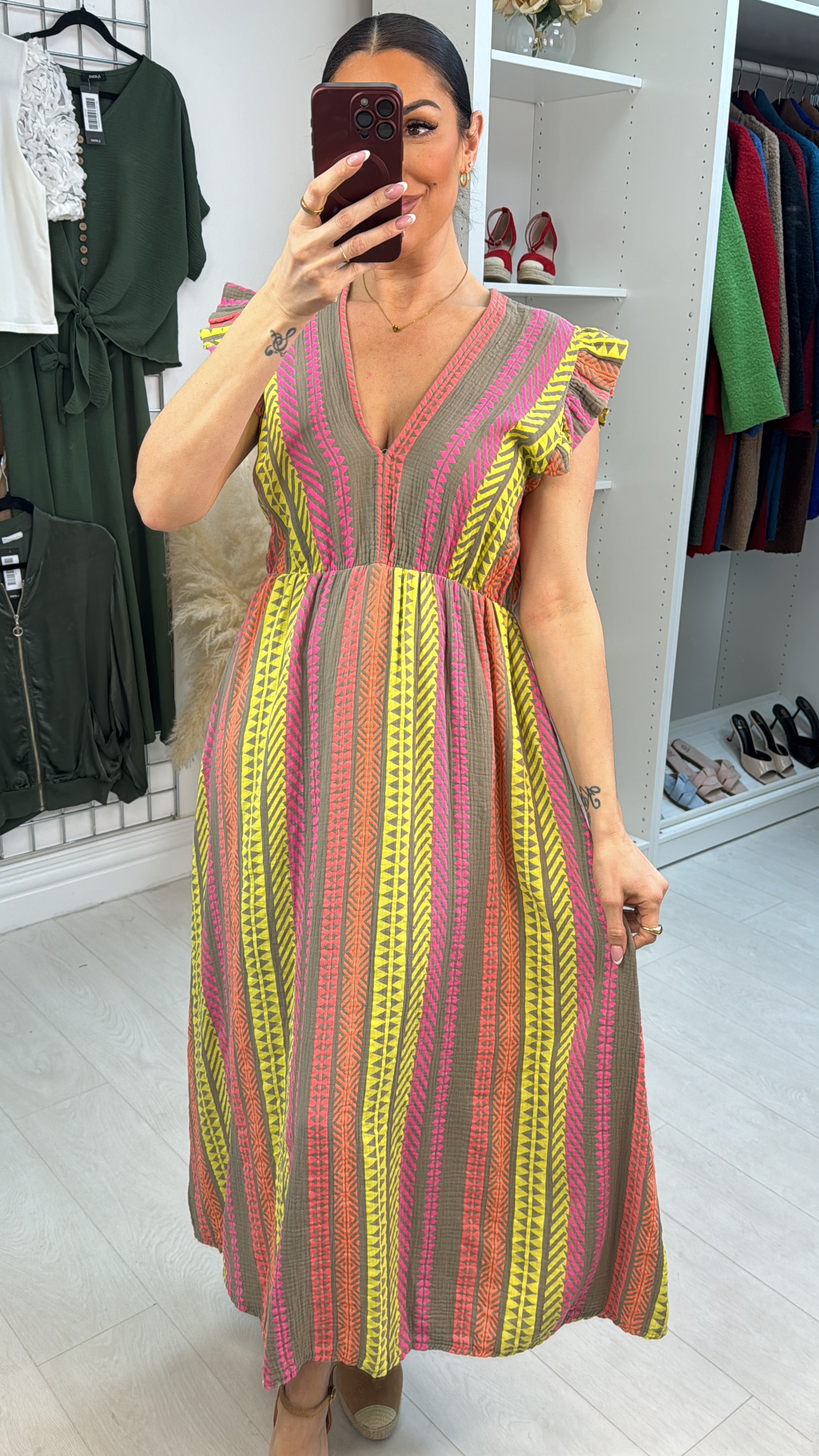 Jeanelle Abstract Print Cheesecloth Maxi Dress