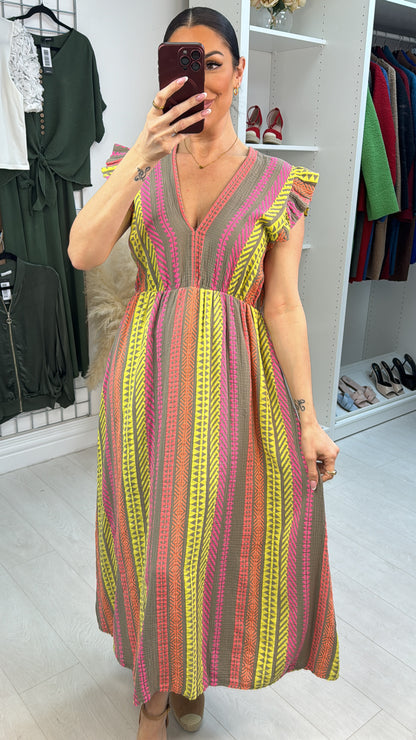 Jeanelle Abstract Print Cheesecloth Maxi Dress