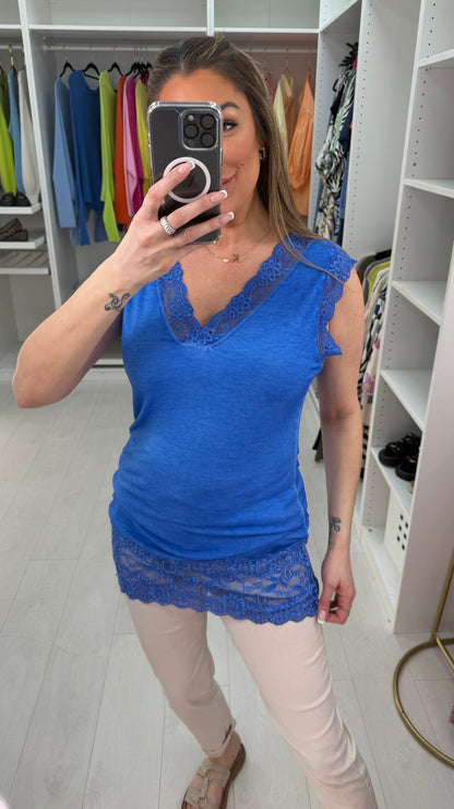 Mia Plain Lace Trim Longline Top