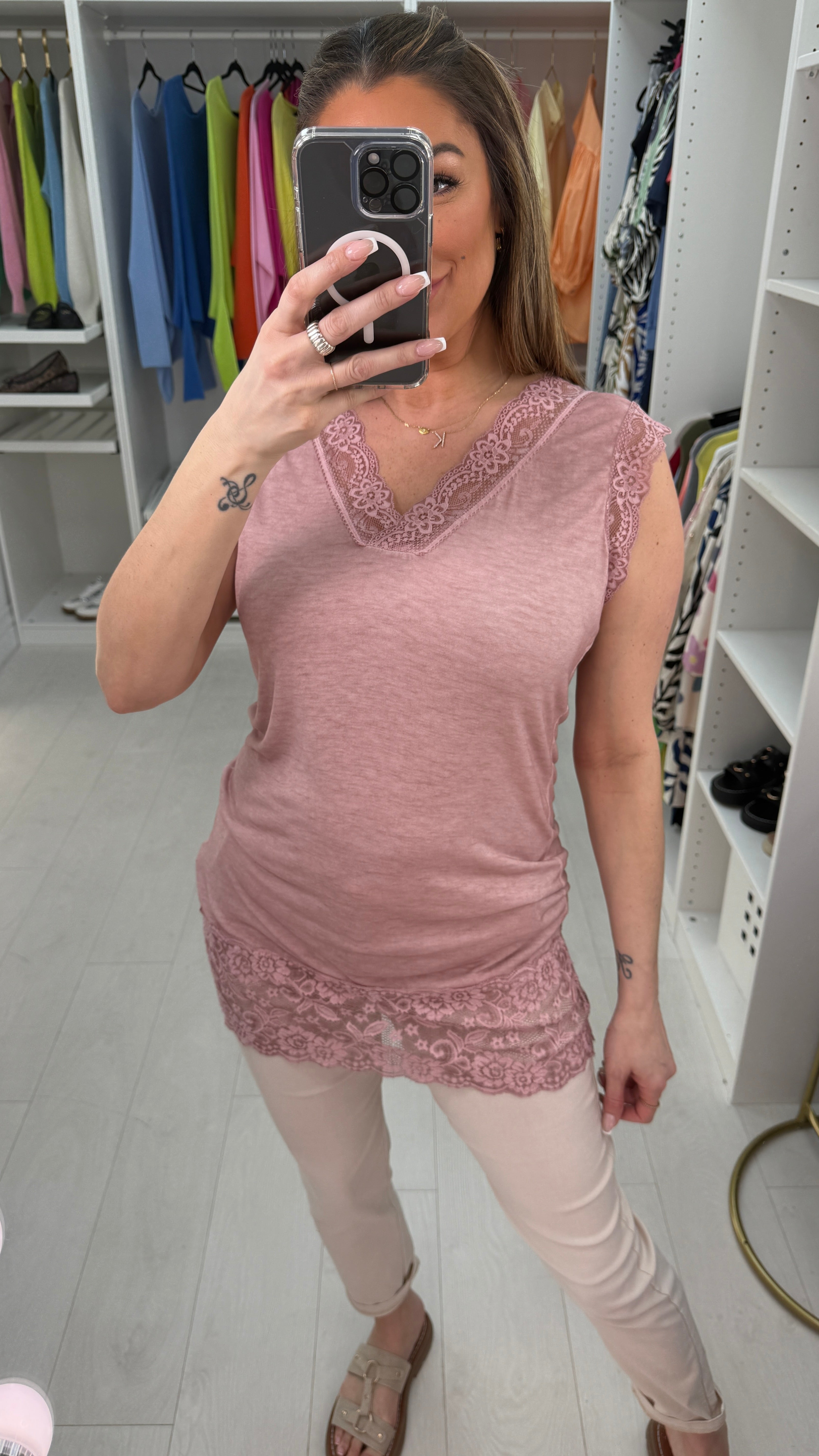 Mia Plain Lace Trim Longline Top