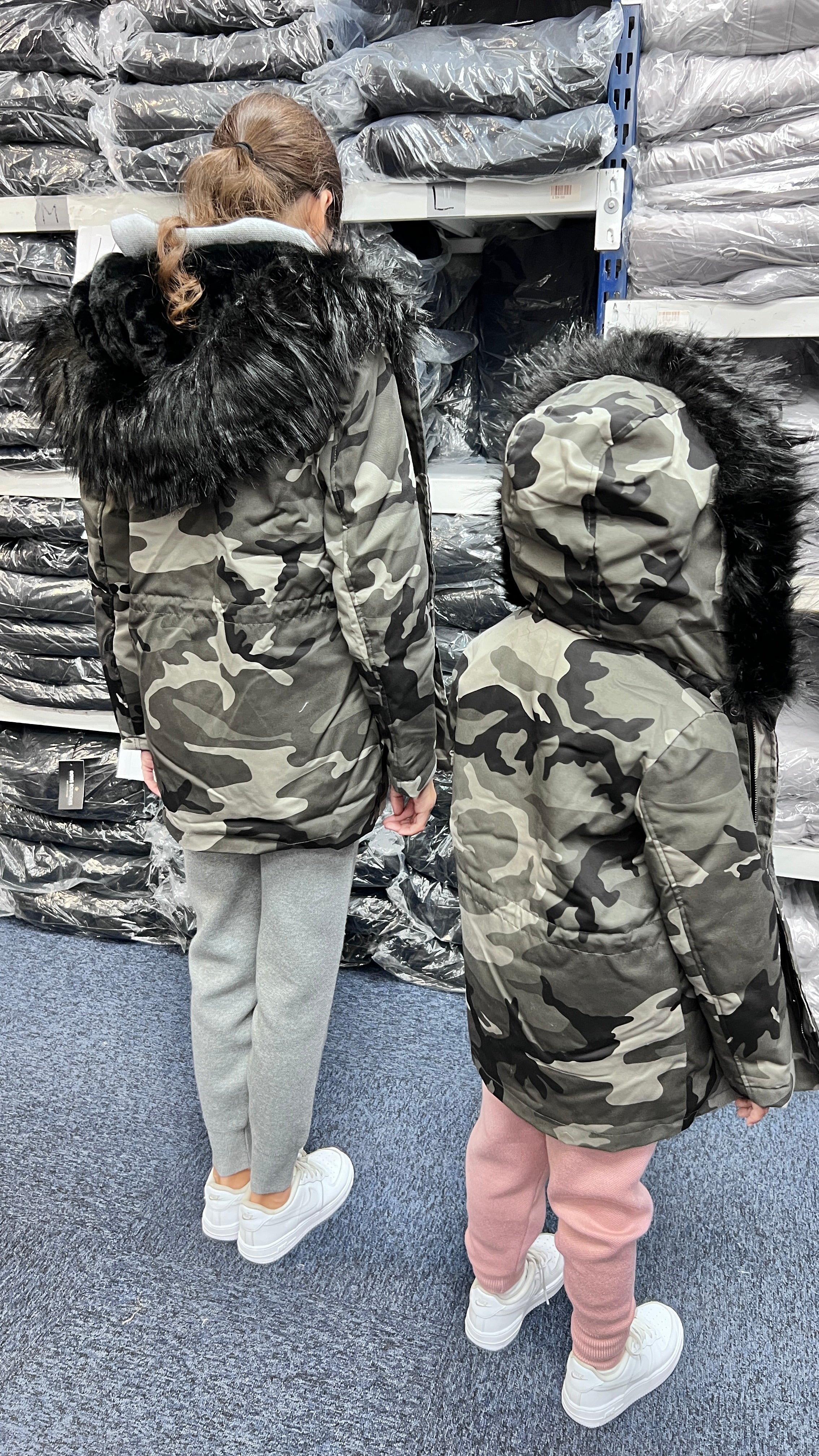 Sofia Kids Black Faux Fur Camouflage Coat