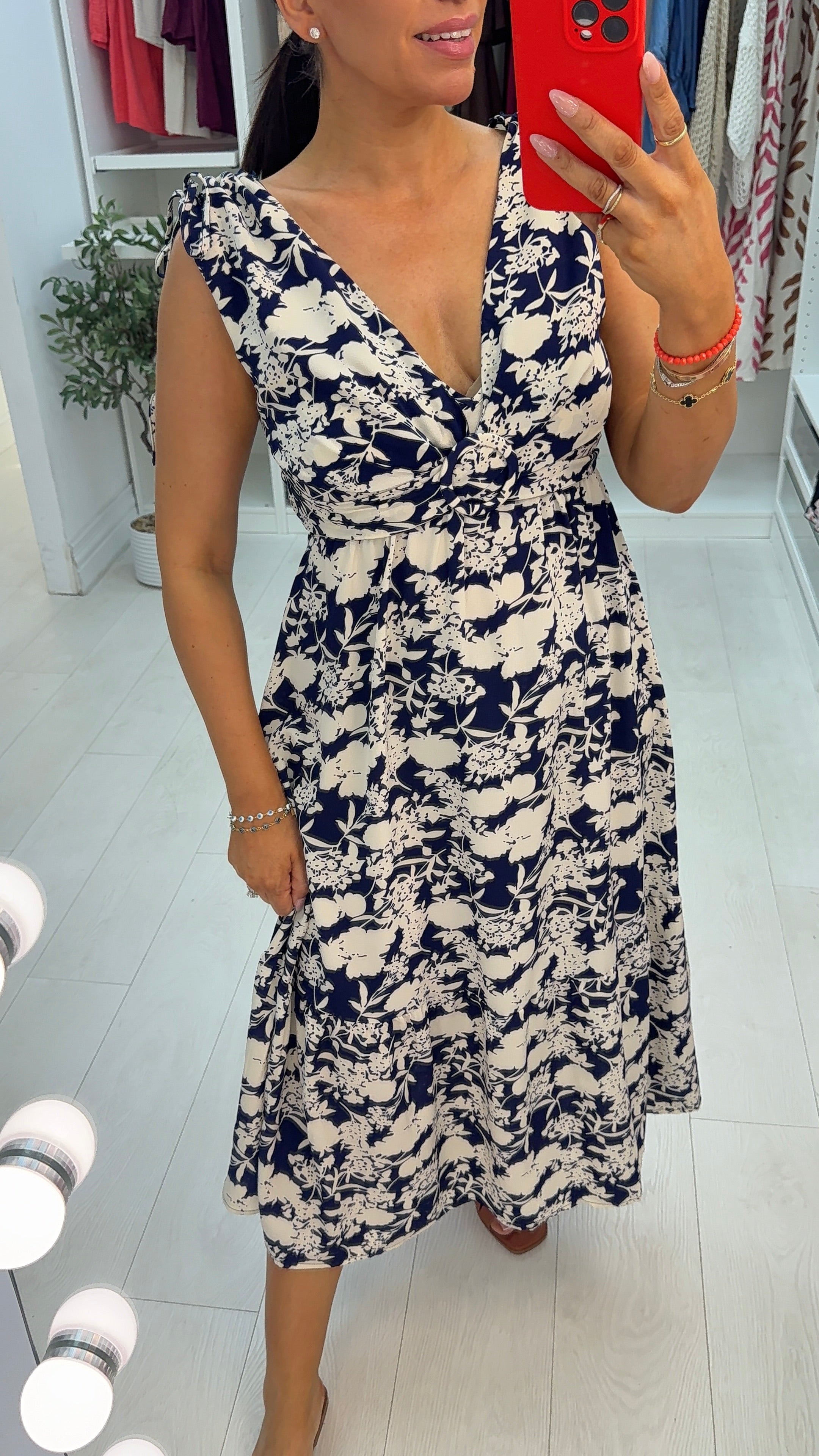 Zahra Floral Print V Neck Floaty Dress