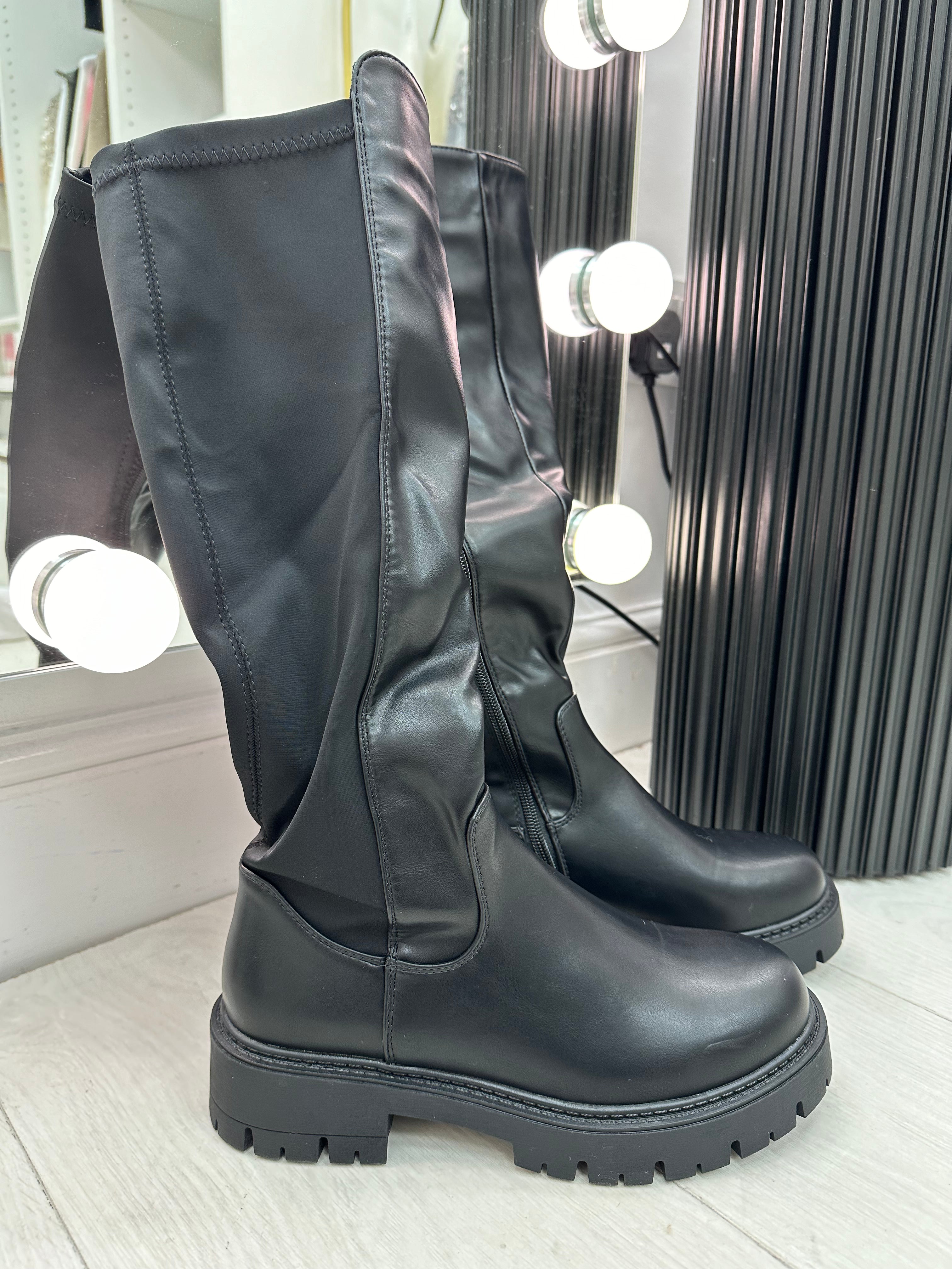 Tally Faux Leather Black Knee High Boots
