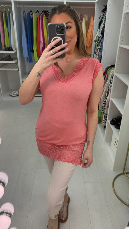 Mia Plain Lace Trim Longline Top