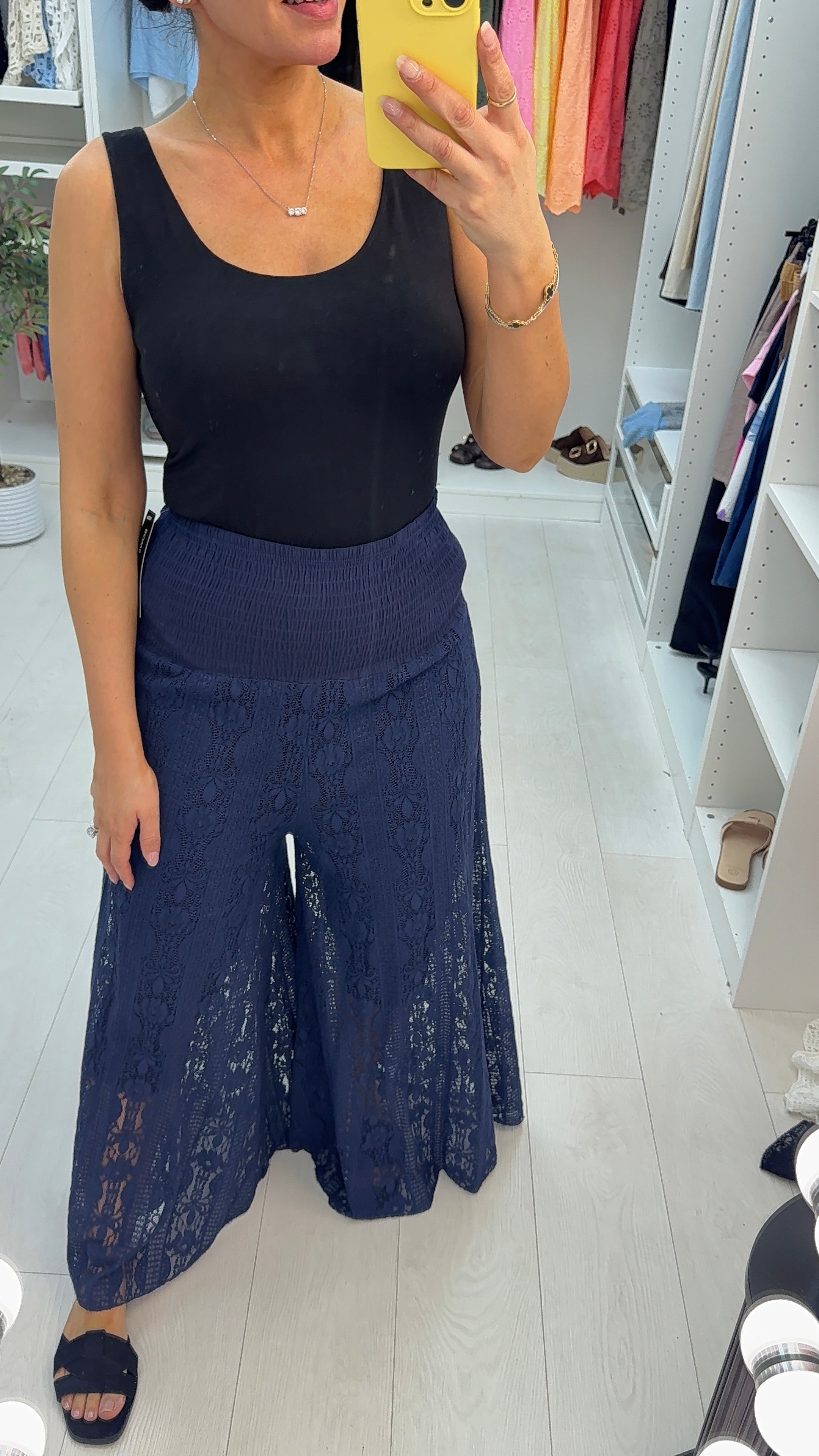 Davina Elasticated Floral Lace Detailed Wide Leg Trousers