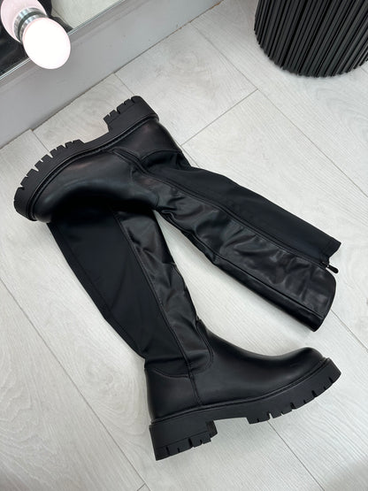 Tally Faux Leather Black Knee High Boots
