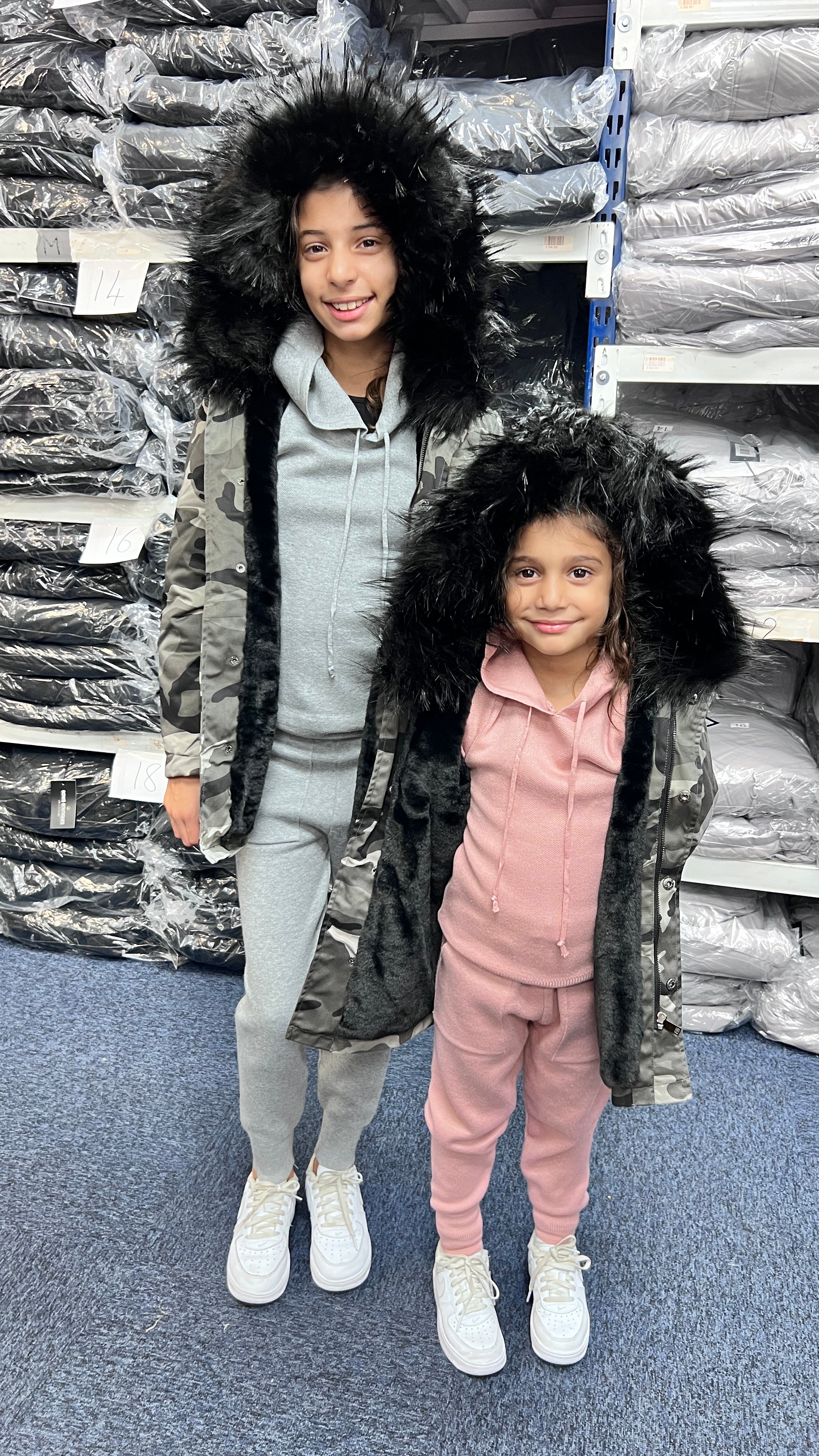 Sofia Kids Black Faux Fur Camouflage Coat