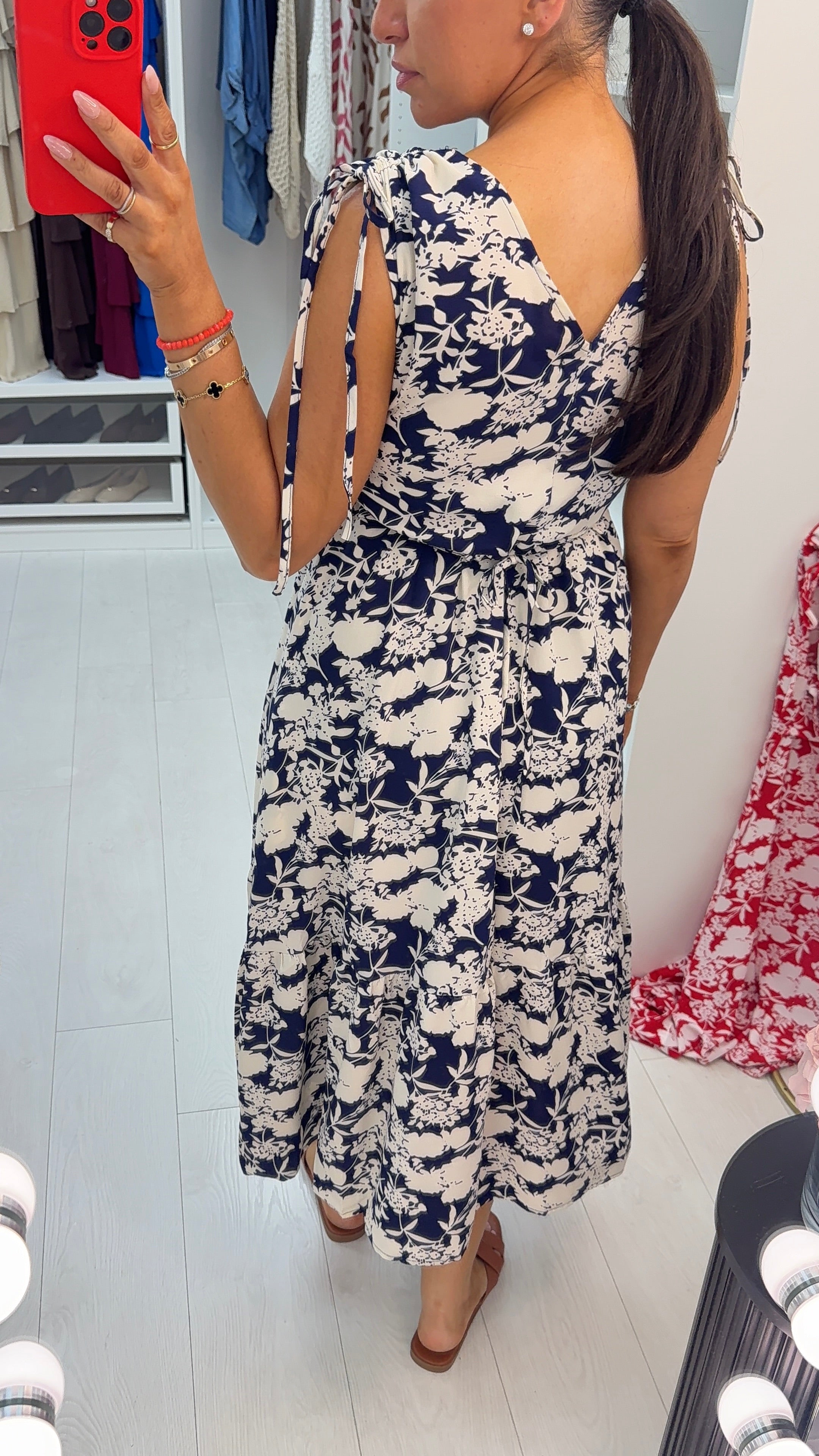 Zahra Floral Print V Neck Floaty Dress