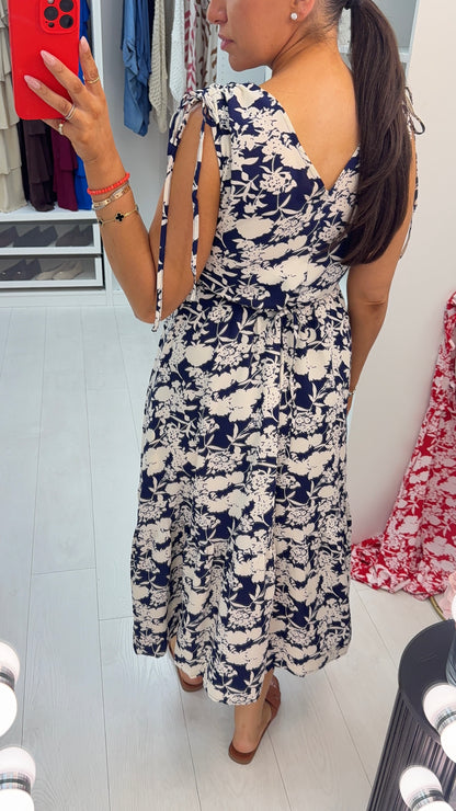 Zahra Floral Print V Neck Floaty Dress