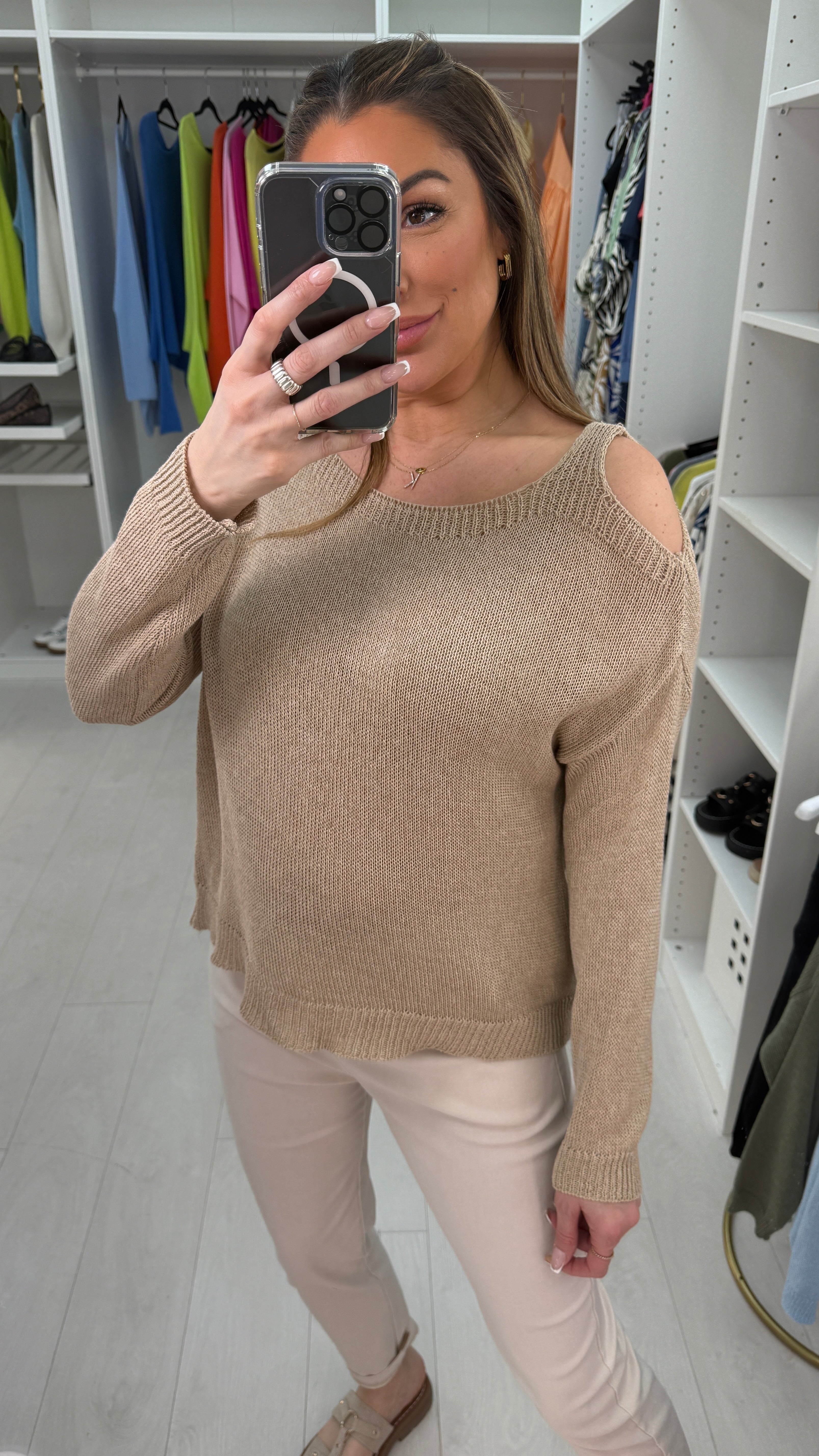 Sandra Plain Cold Shoulder Knit Thin Jumper