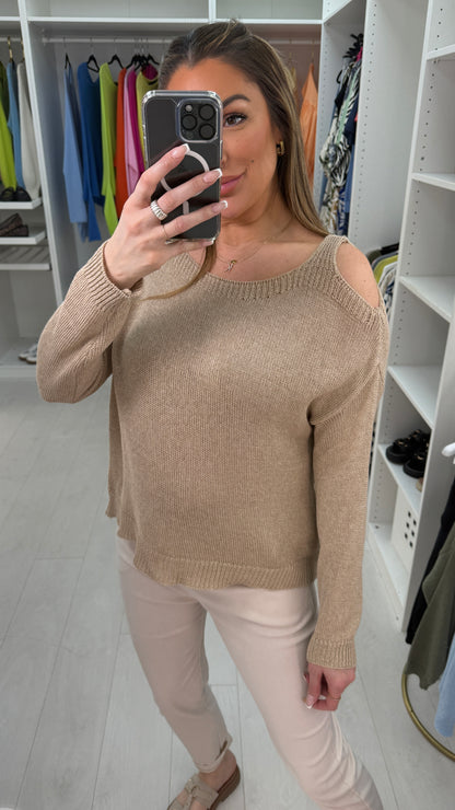 Sandra Plain Cold Shoulder Knit Thin Jumper