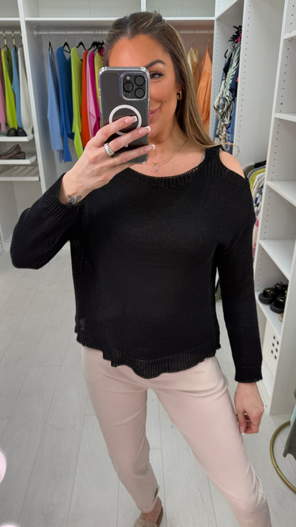 Sandra Plain Cold Shoulder Knit Thin Jumper