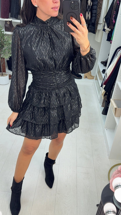 Lennox Lurex Detailed Shirred Waist Mini Dress