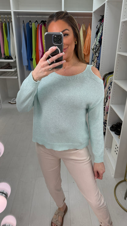Sandra Plain Cold Shoulder Knit Thin Jumper