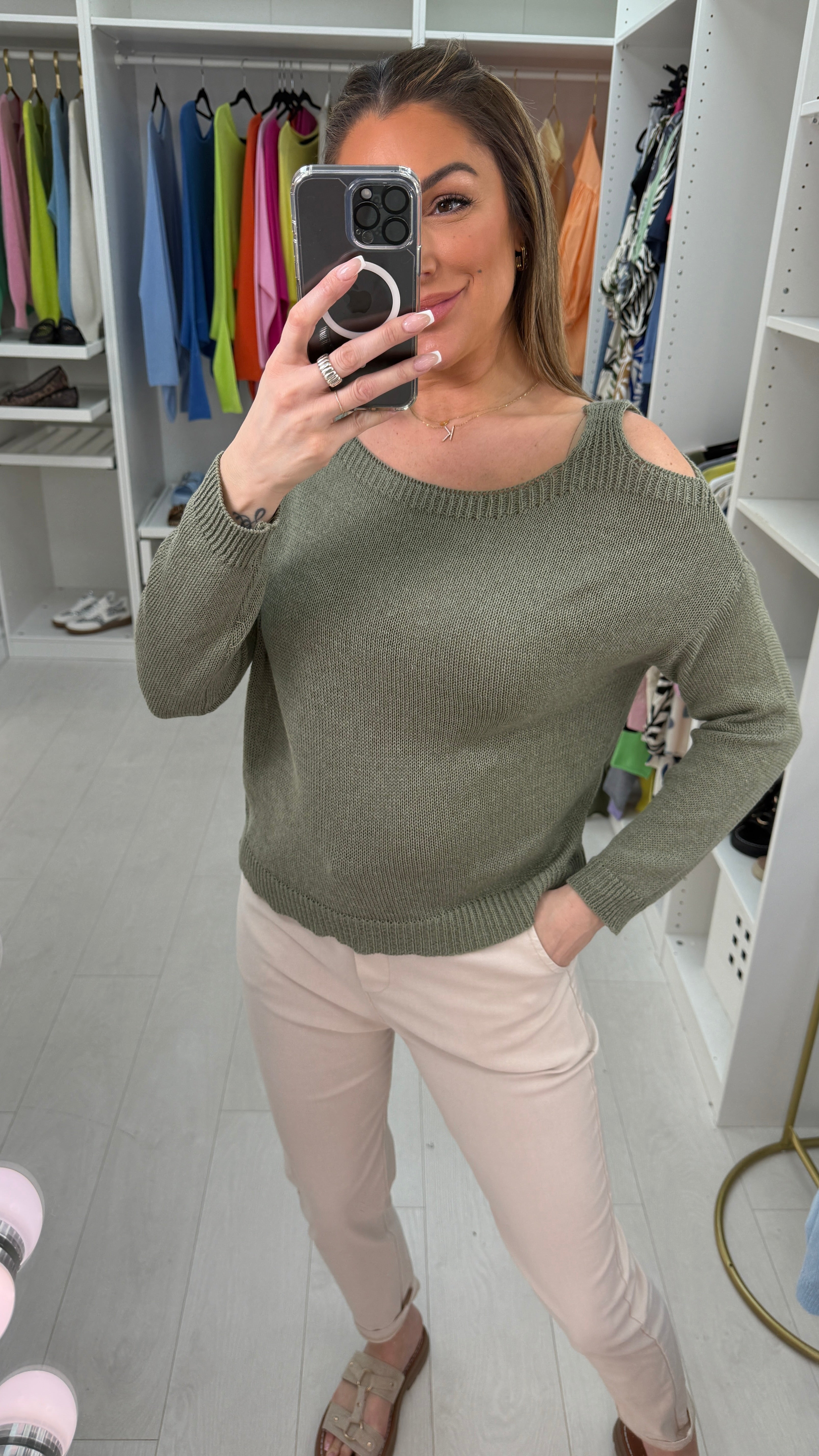 Sandra Plain Cold Shoulder Knit Thin Jumper