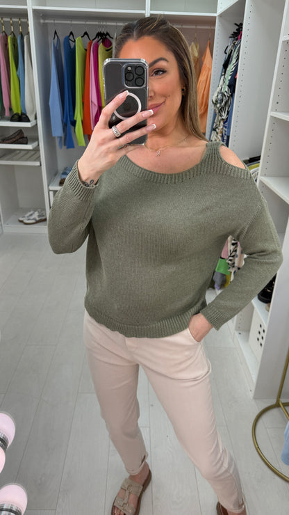 Sandra Plain Cold Shoulder Knit Thin Jumper