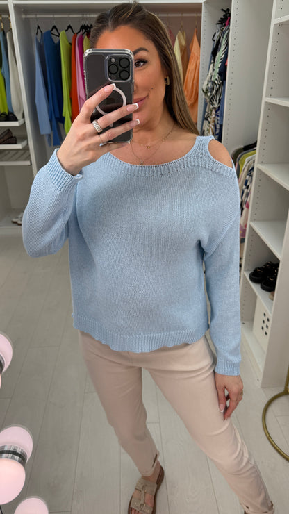 Sandra Plain Cold Shoulder Knit Thin Jumper