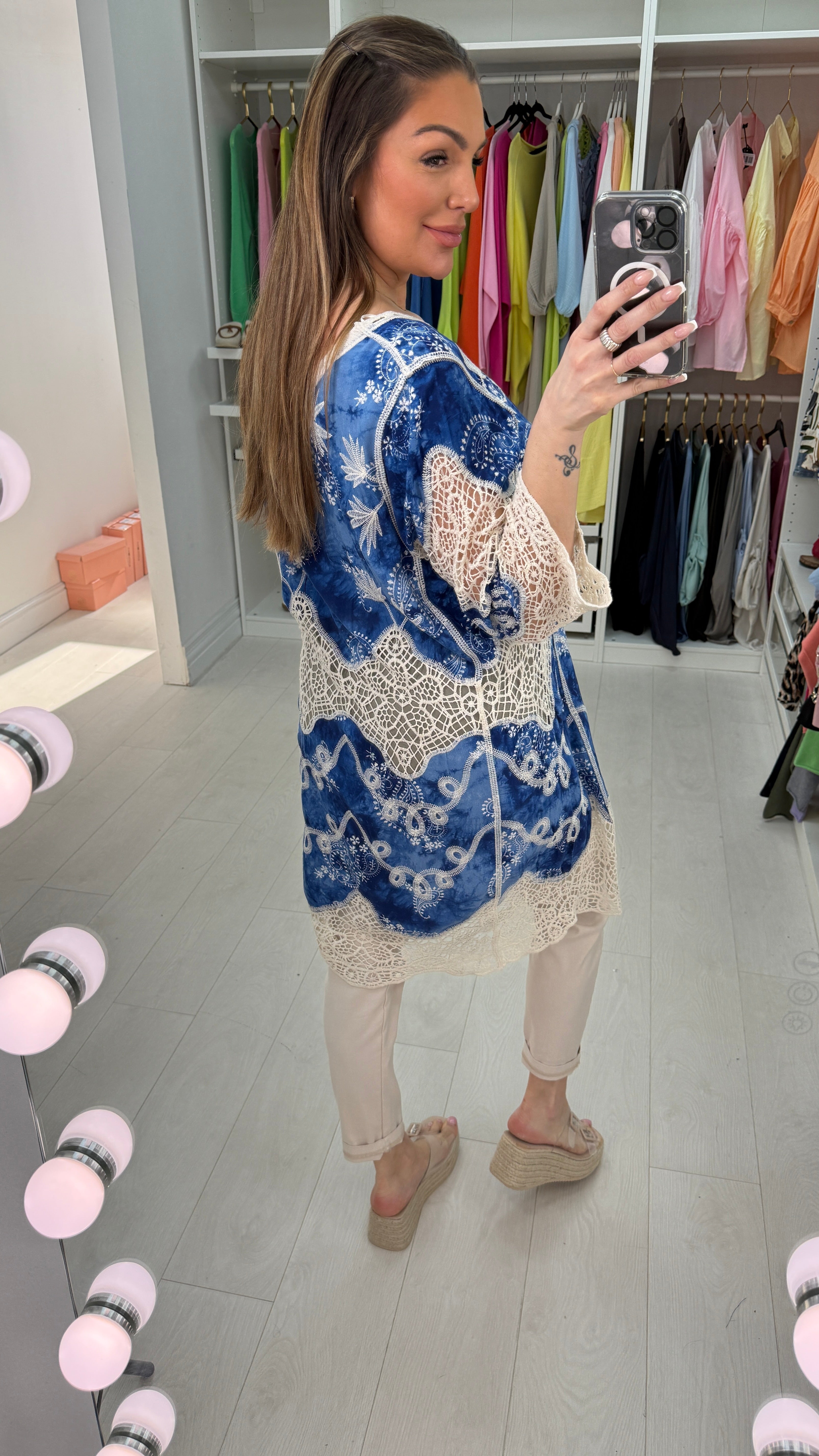 Trixy Denim Blue Crochet Tie Front Tunic