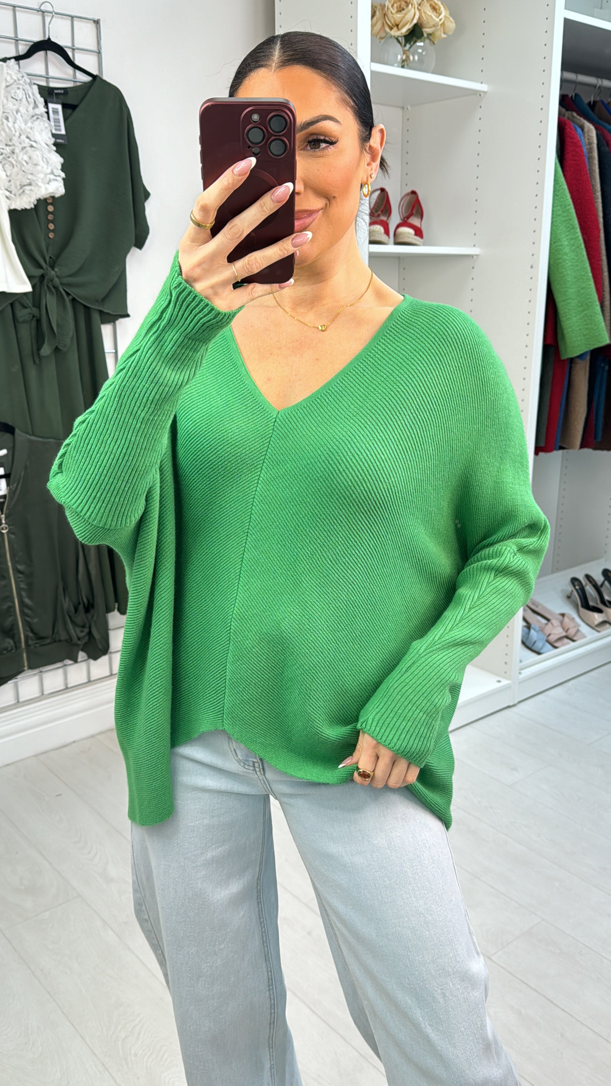 Larysse Ribbed V Neck Batwing Jumper