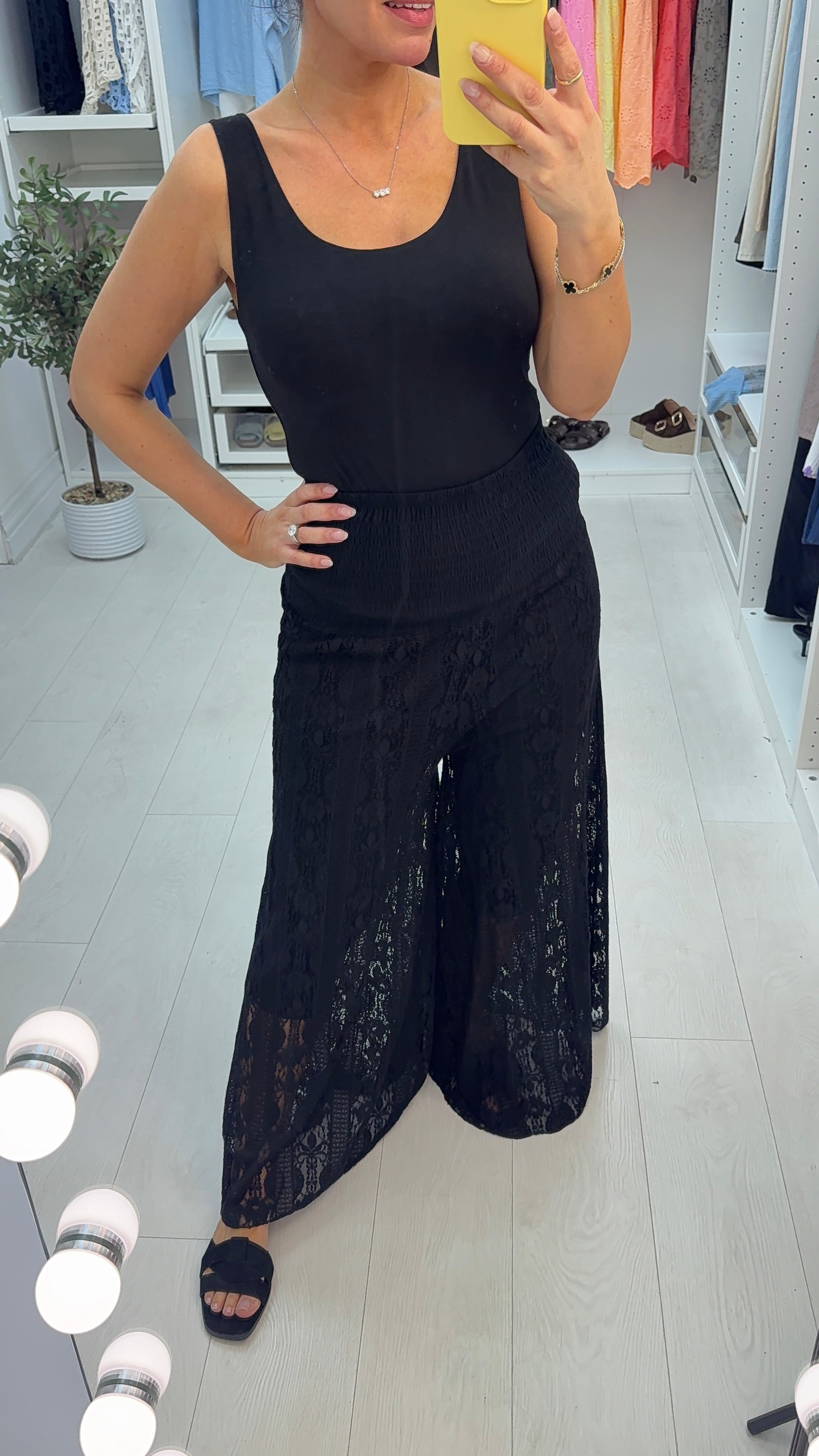 Davina Elasticated Floral Lace Detailed Wide Leg Trousers