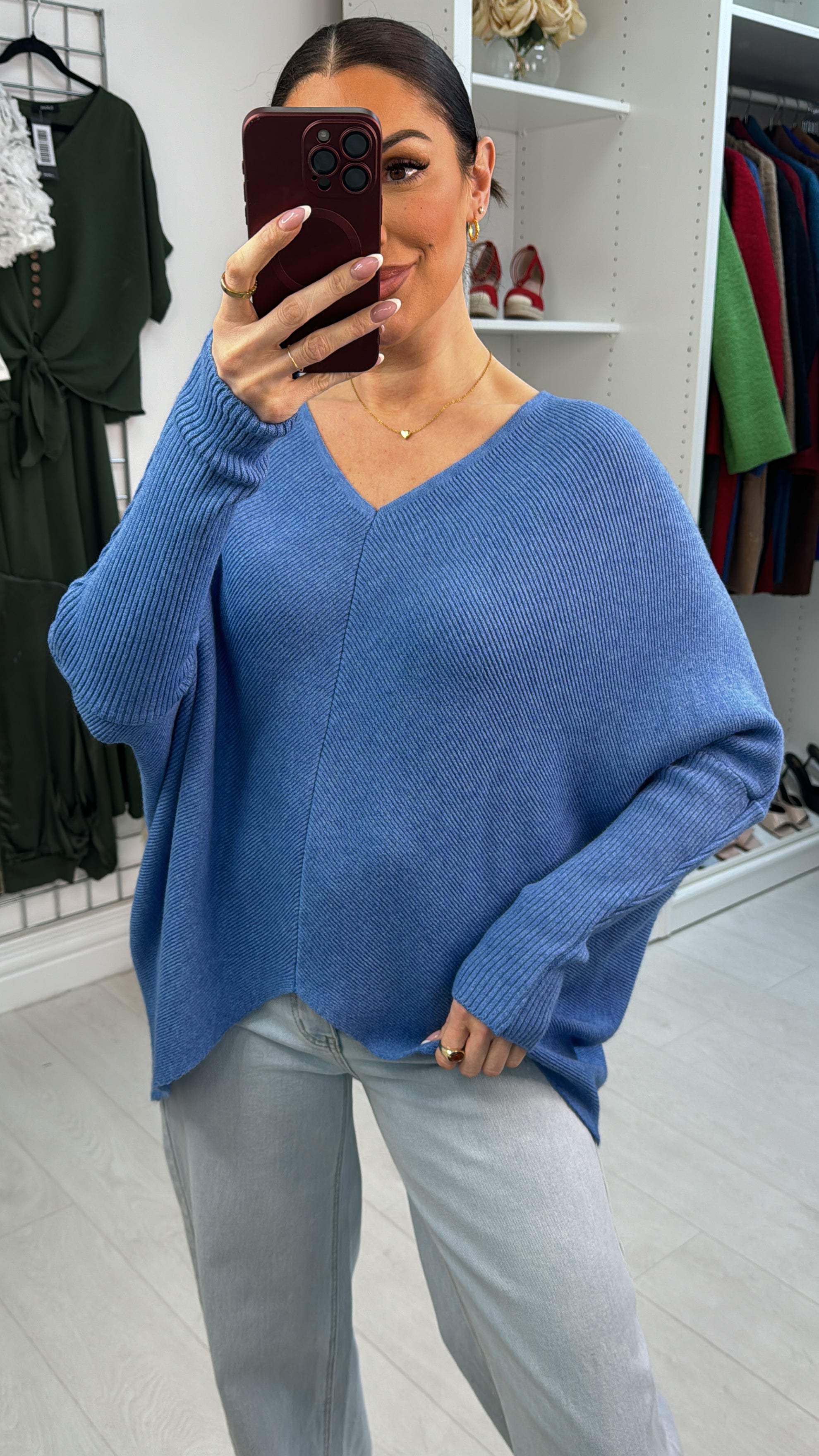 Larysse Ribbed V Neck Batwing Jumper
