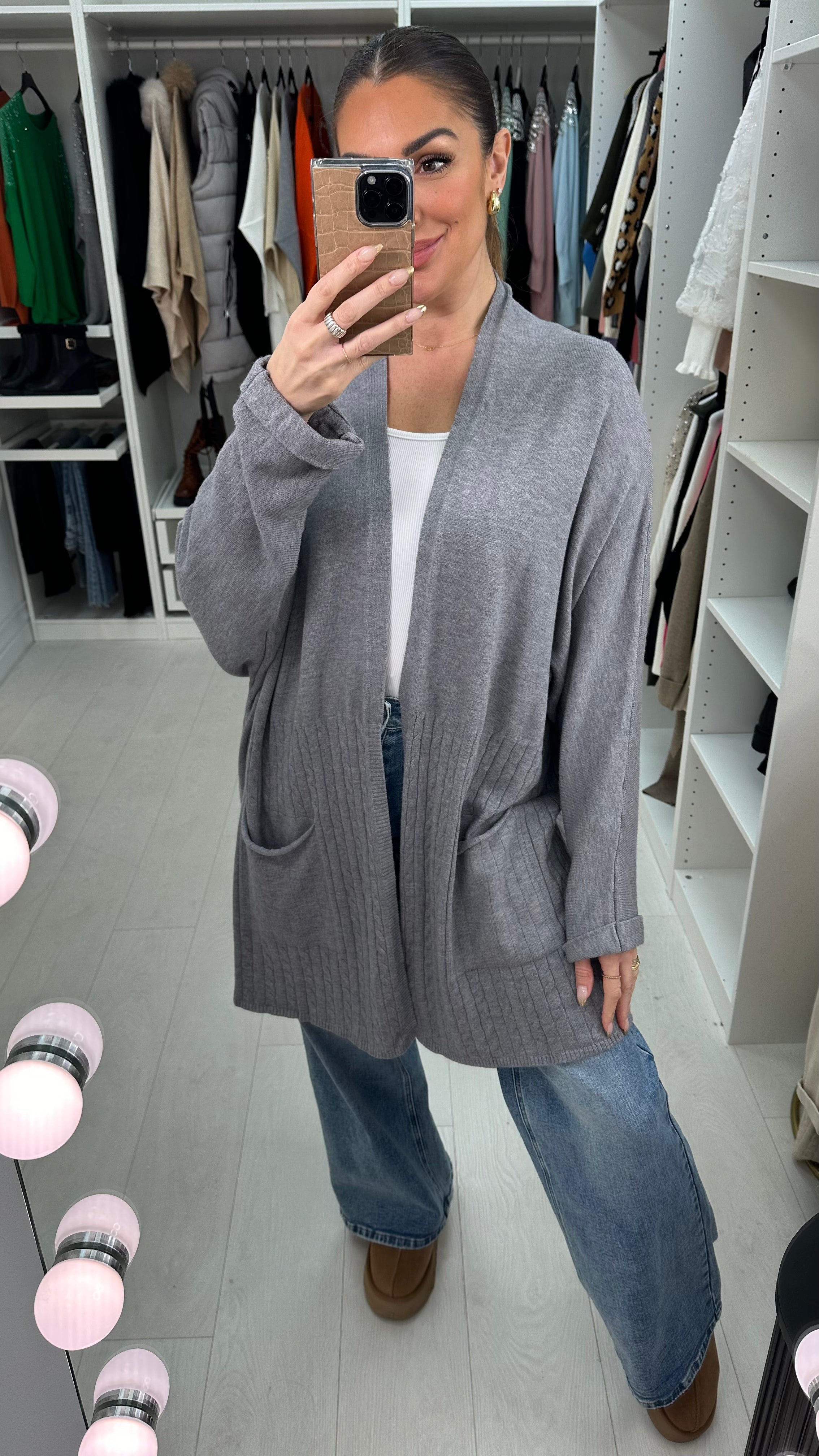 Penelope Cable knit Panel Brooch Cardigan