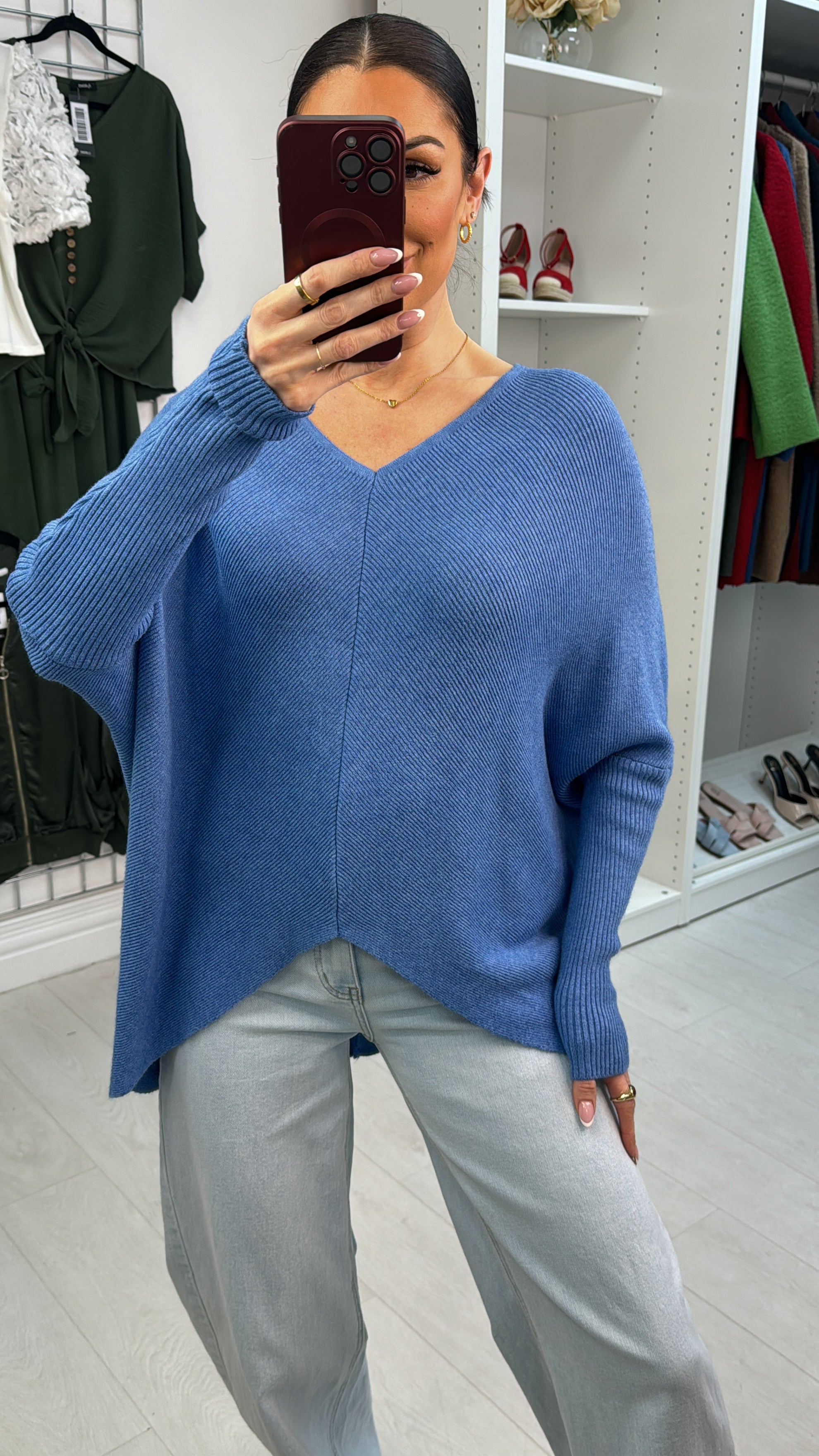 Larysse Ribbed V Neck Batwing Jumper