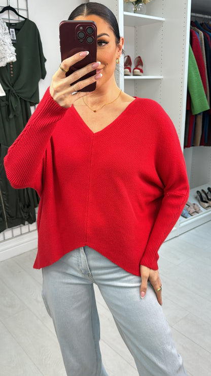 Larysse Ribbed V Neck Batwing Jumper