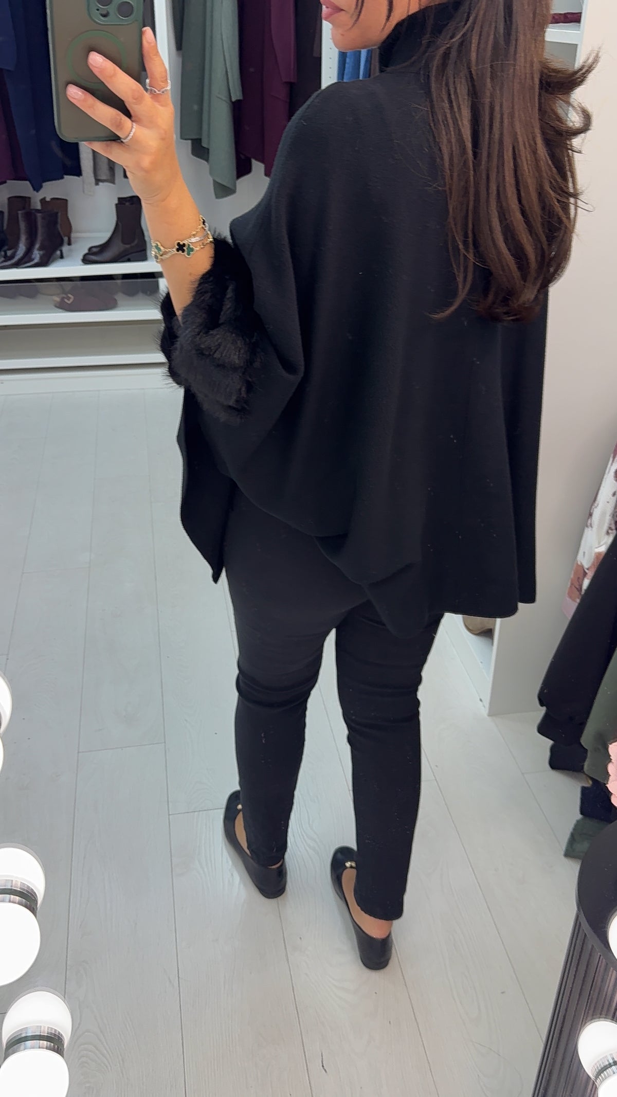 Pheobe Plain High Neck Faux Fur Detail Poncho