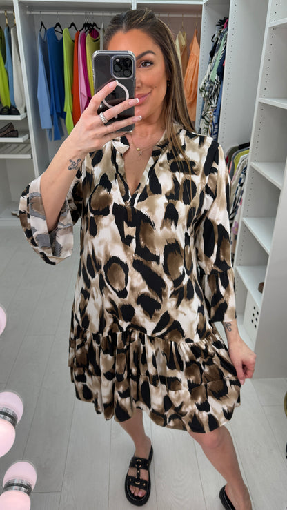 Fiona Animal Print Smock Dress