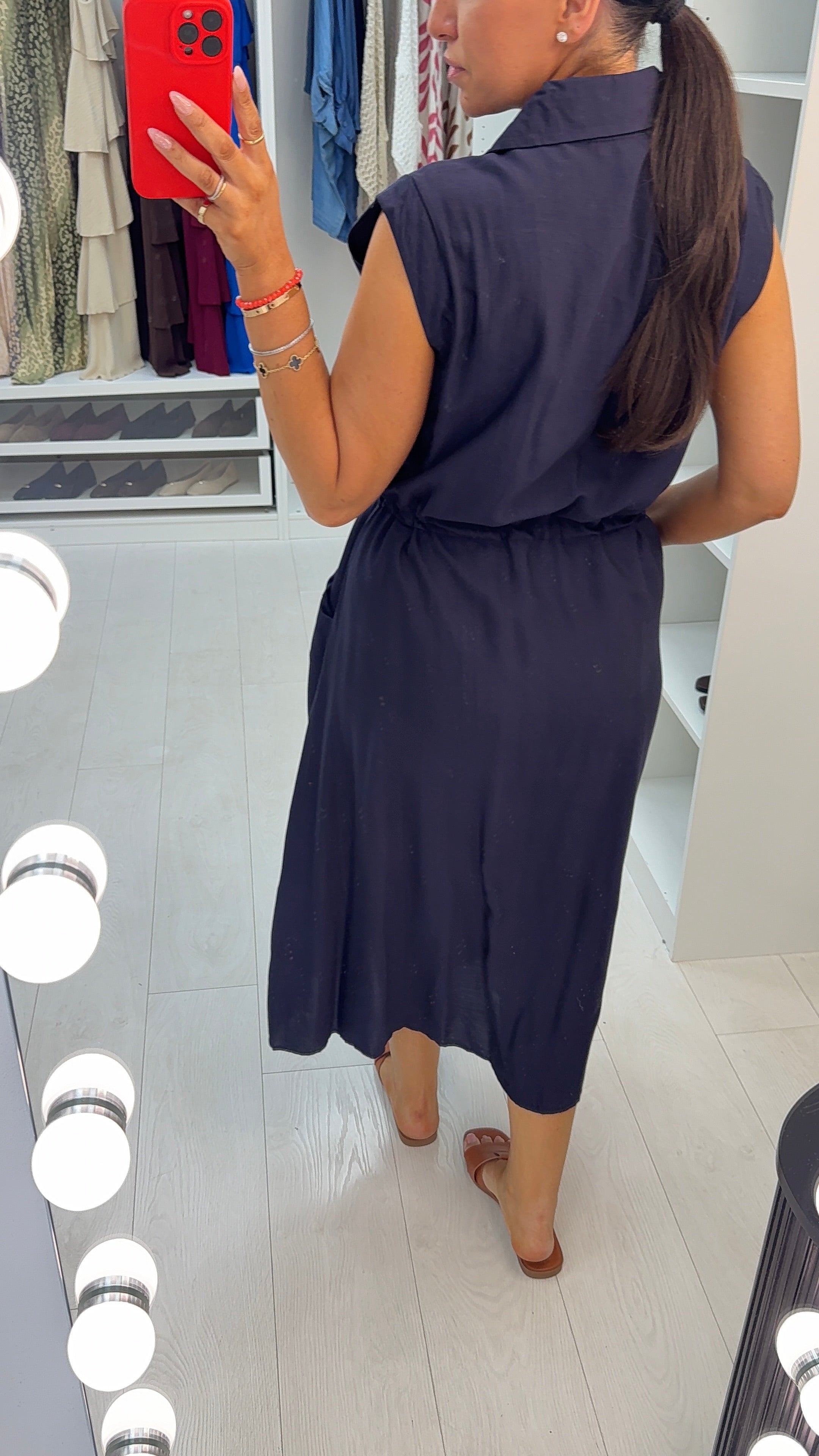 Vivianne Plain Drawstring Waist Shirt Dress