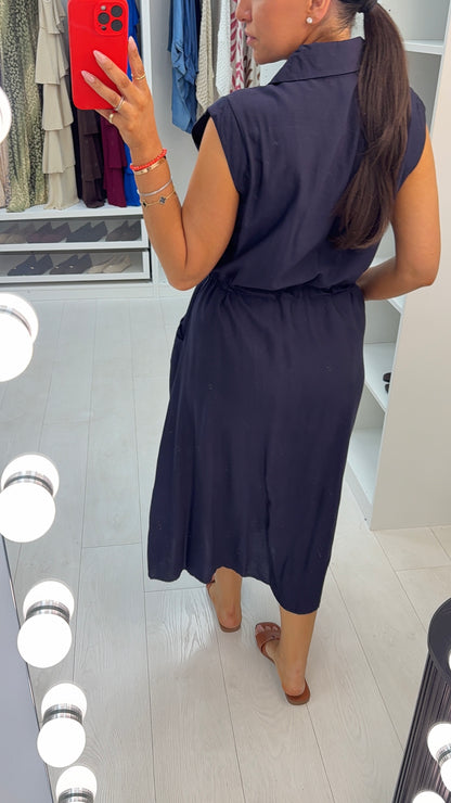 Vivianne Plain Drawstring Waist Shirt Dress