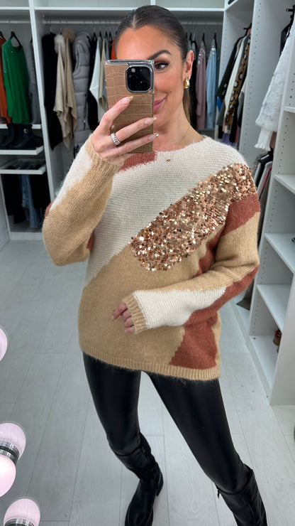 Chantella Colour Block Sequin Detailed Jumper