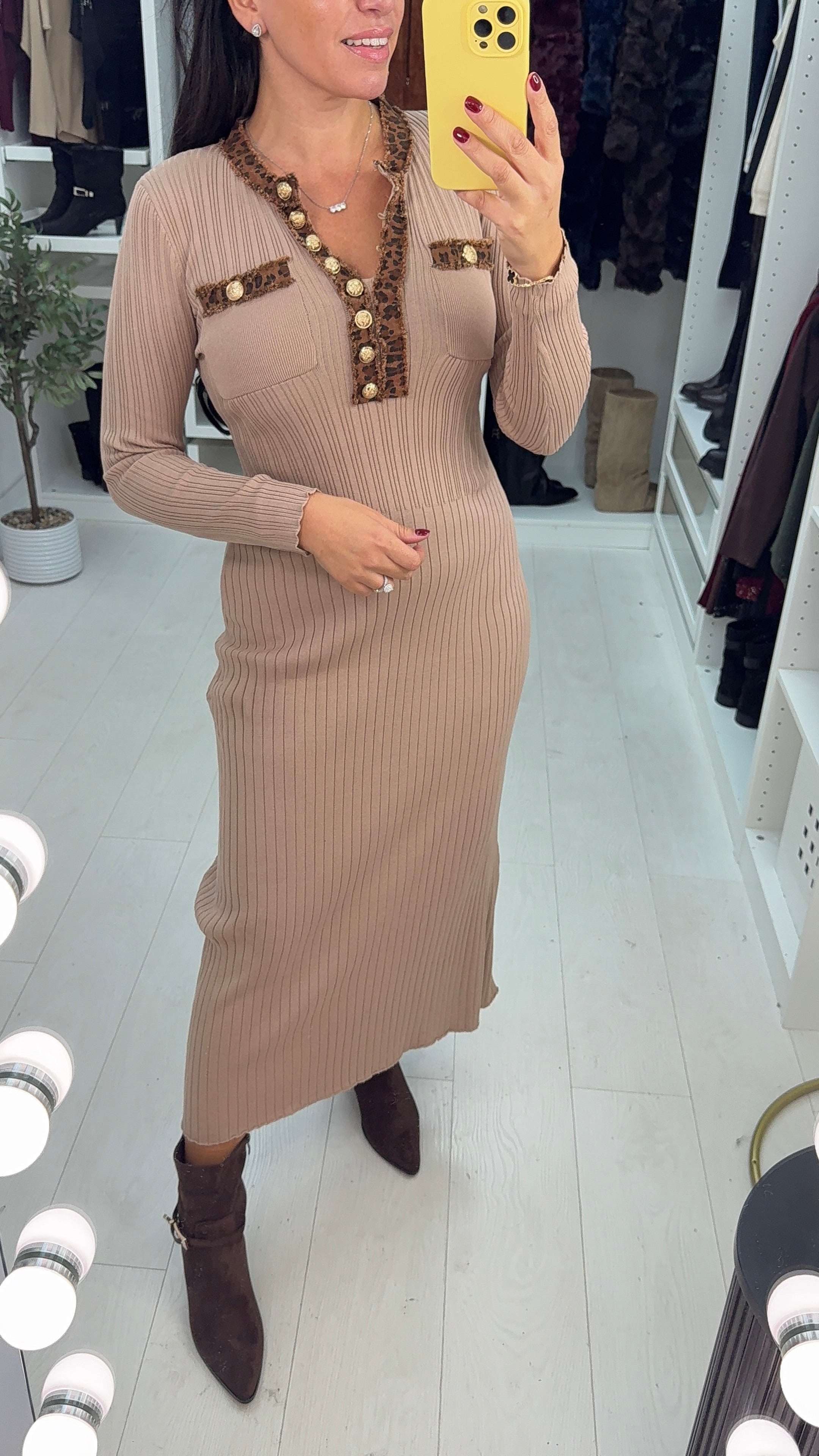 Effie Ribbed Leopard Print Detail Maxi Dress