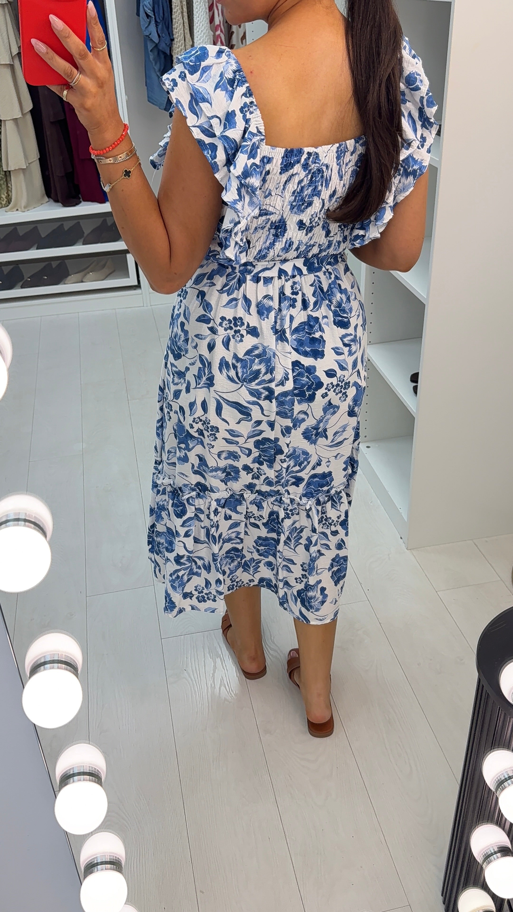 Winny Floral Print Frill Detailed Belted Dress
