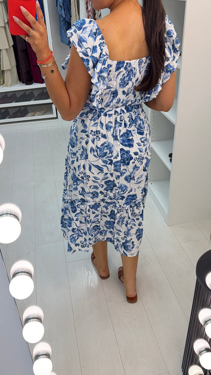Winny Floral Print Frill Detailed Belted Dress