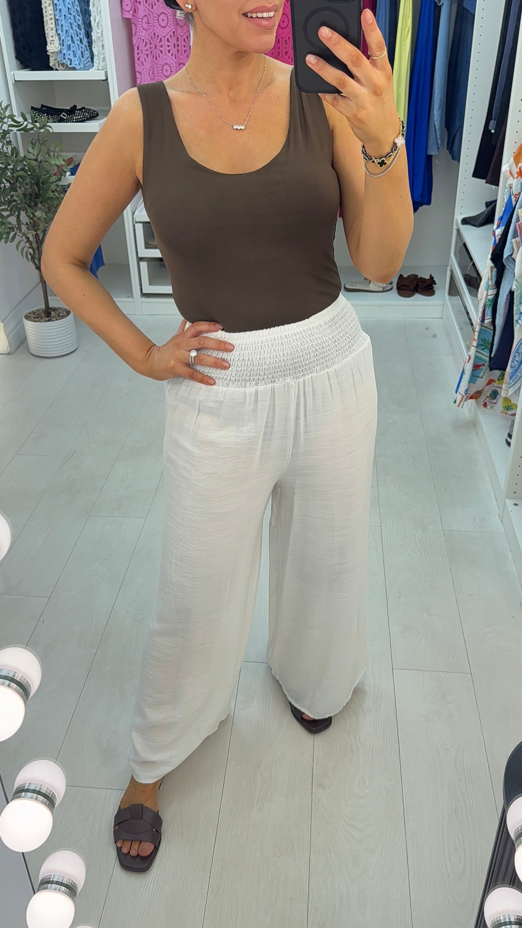 Idris Plain Elasticated Waist Wide Leg Trousers