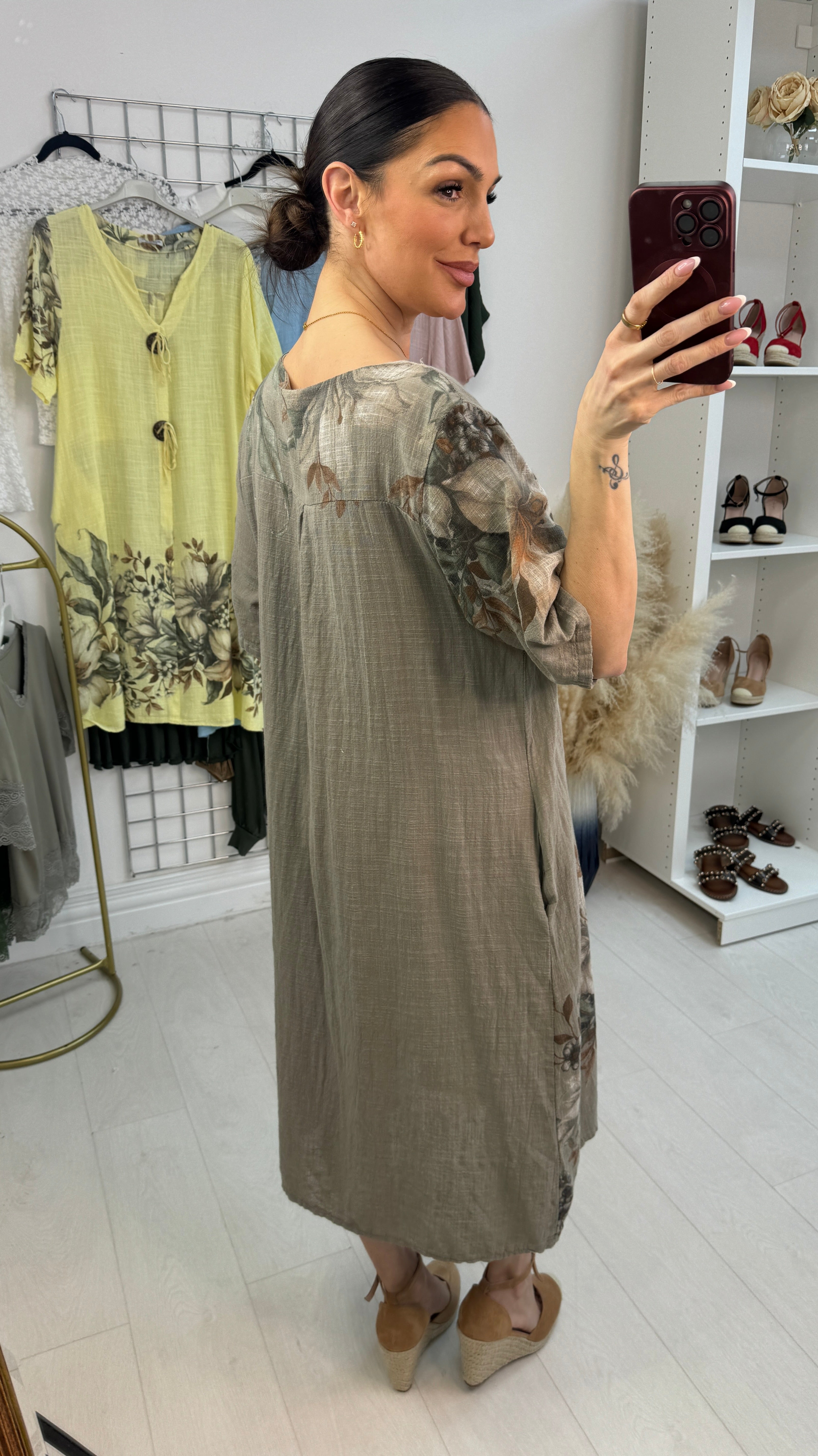 Filomena Floral Print Button Detailed Floaty Midi Dress