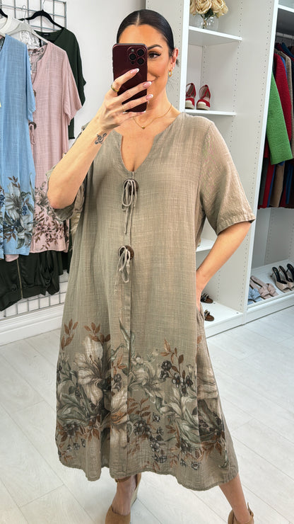 Filomena Floral Print Button Detailed Floaty Midi Dress